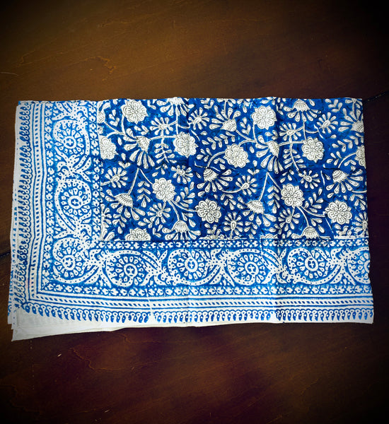 Unique sarongs. Blue and white floral print.