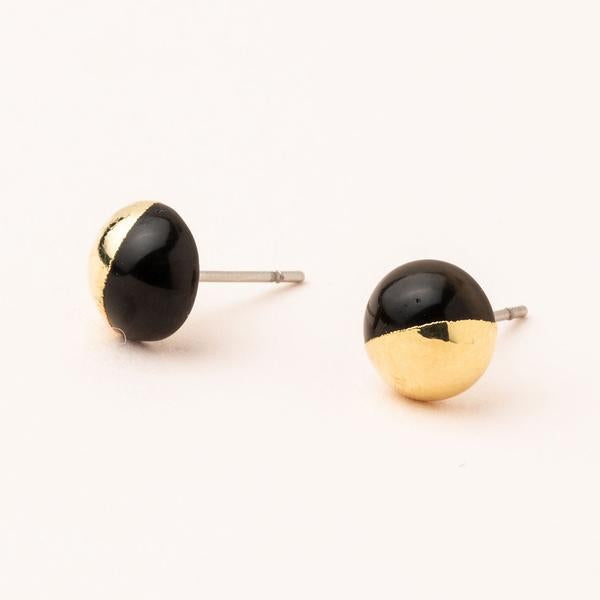 Black spinel stone stud dipped in 14k gold.