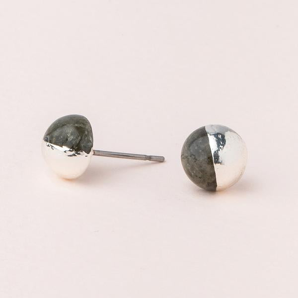 Labradorite stone studs dipped in sterling silver.