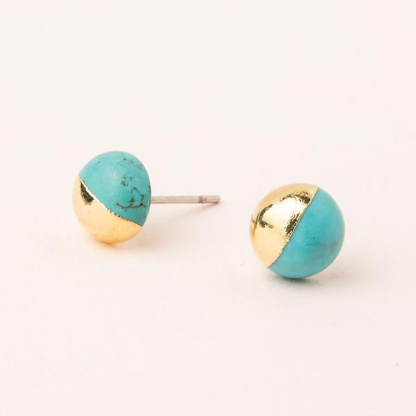 Turquoise stone studs dipped in 14k gold.