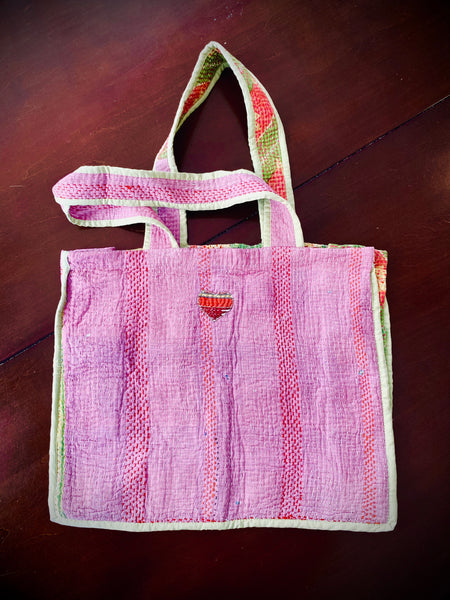 Kantha stitch bags. Simple pink pattern.