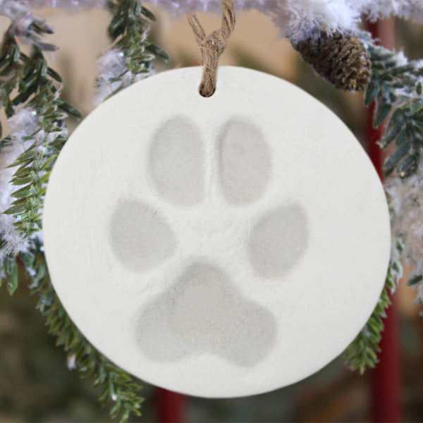 Christmas Ornament with Dog  Pawprint  impression.