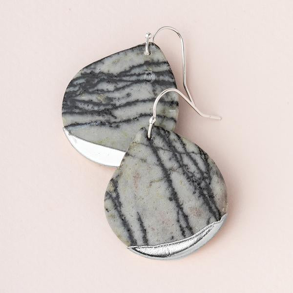 Large stone earrings in picasso jasper dipped in silver.