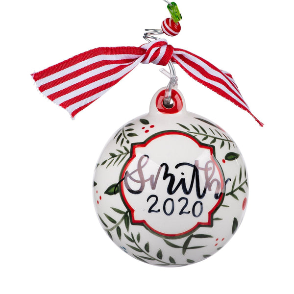 Example of personalization on Christmas ornament with names.
