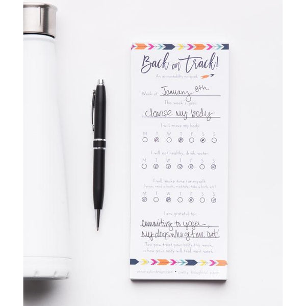 Setting goals is a great way to get back on track. This notepad will help you reach those goals.
