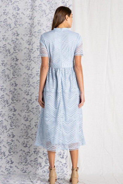 Lace dress for women light blue full length back view.