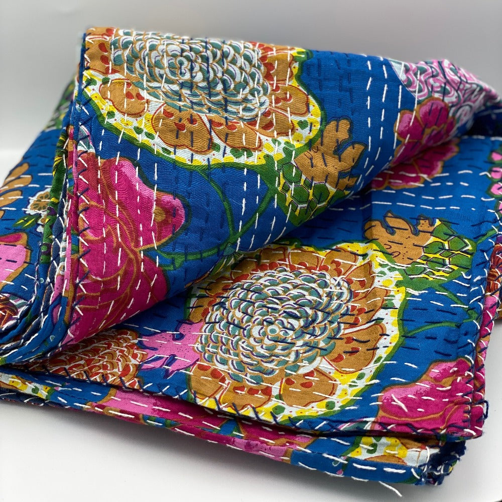 Queen size quilt 90 x 108 inches quilt, Handmade quilts 225x270 cms, Indian 2024 quilt, Blanket, Kantha, Indigo kantha