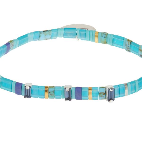 Aqua glass bead bracelet with rhinestones.