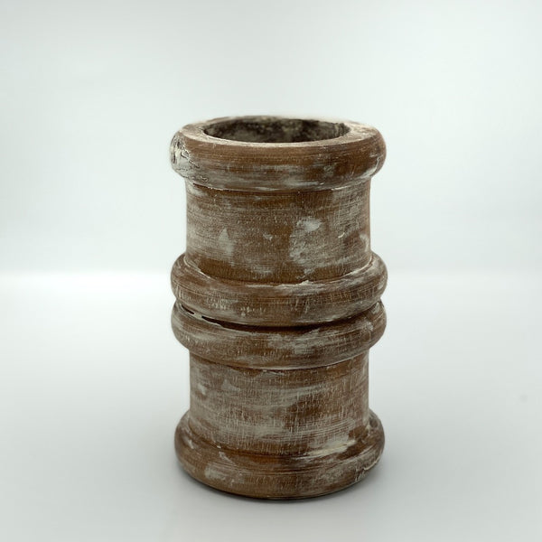 Short round pillar candle holder wood.