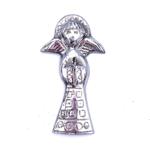 Silver Christmas singing angel in small size.