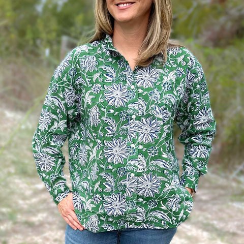 Green oversized cotton button down.