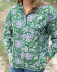 Green oversized cotton button down with long sleeves.