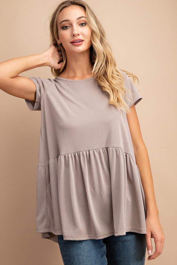 Short sleeve peplum top in light coco color