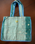 Kantha stitch bags. Green and gold pattern.