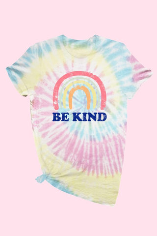 Tie Dye graphic tee with rainbow and "Be Kind"