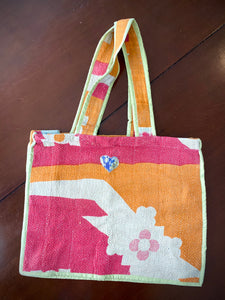 Kantha stitch bags. Pink and orange pattern.