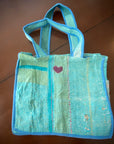 Kantha stitch bags. Aqua colored pattern.