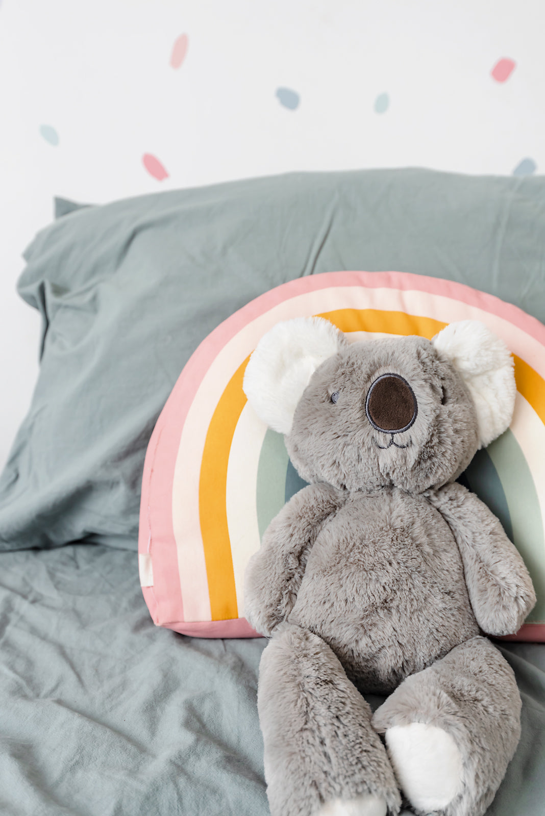 Stuffed animal Koala. Shown in child&#39;s bed.