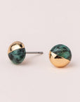 African turquoise stone studs dipped in 14k gold.