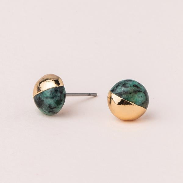 African turquoise stone studs dipped in 14k gold.