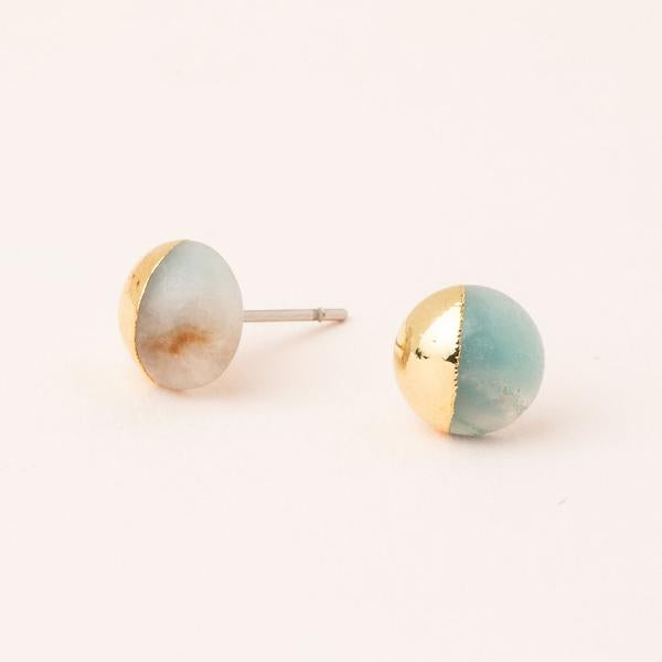 Amazonite stone studs dipped in 14k gold.