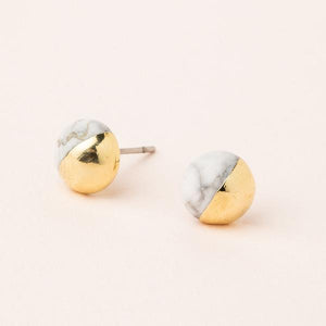 Howlite stone studs dipped in 14k gold.