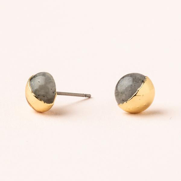 Labradorite stone studs dipped in 14k gold.