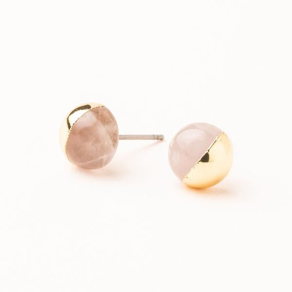 Rose quartz stone stud dipped in 14k gold.