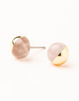 Rose quartz stone stud dipped in 14k gold.