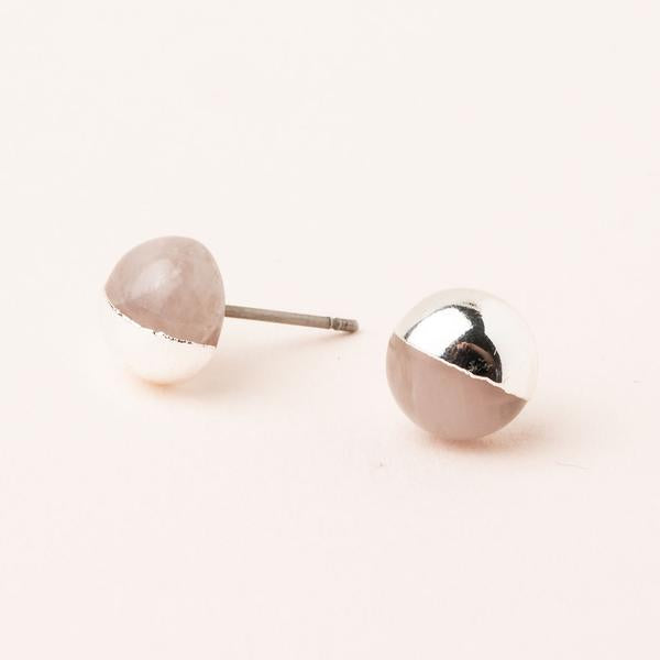 Rose quartz stone studs dipped in sterling silver.