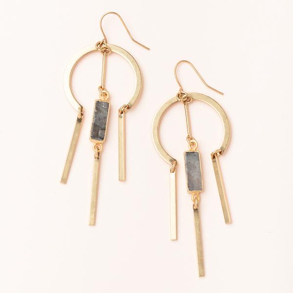 Dream catcher stone earrings in labradorite and gold.  