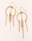 Dream catcher stone earrings in rose quartz and gold.  