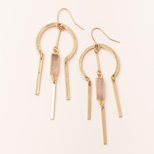 Dream catcher stone earrings in rose quartz and gold.  