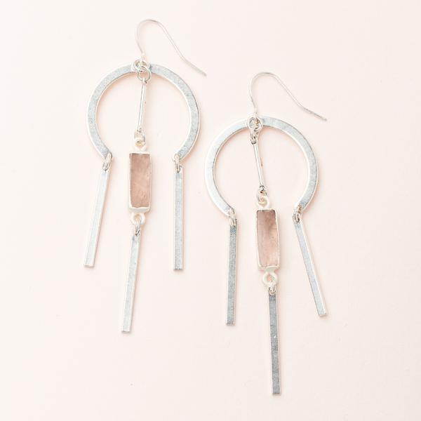 Dream catcher stone earrings in rose quartz and silver.  