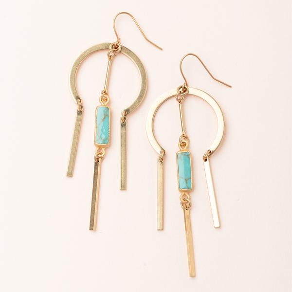 Dream catcher stone earrings in turquoise and gold.  
