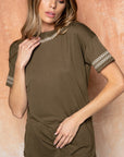 Cute embroidered tops for women. Olive with embroidered edge.