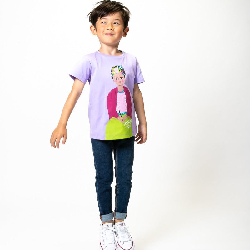 Frida Kahlo t shirt kids on boy model.