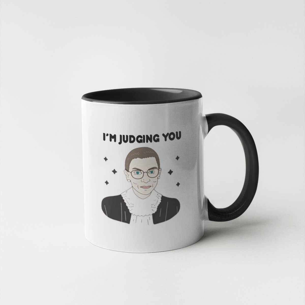 Funny RBG mug. RBG's face and "I'm judging you."