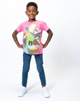 Jane Goodall tee shirt for kids on boy model.