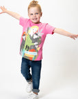 Jane Goodall tee shirt for kids on girl model.