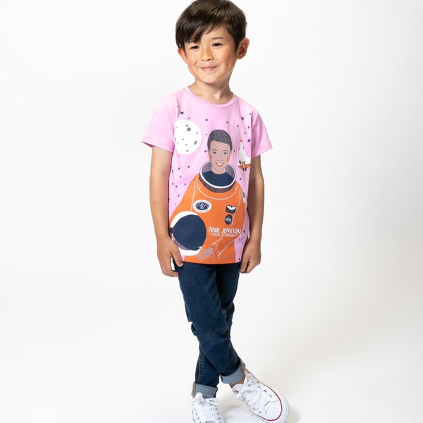 Mae Jemison t shirt for kids on boy model.