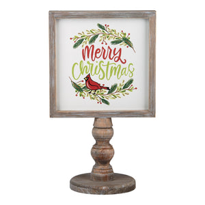 Christmas Decor for Mantel - Merry Christmas Red Bird Stand. Vintage looking wood.