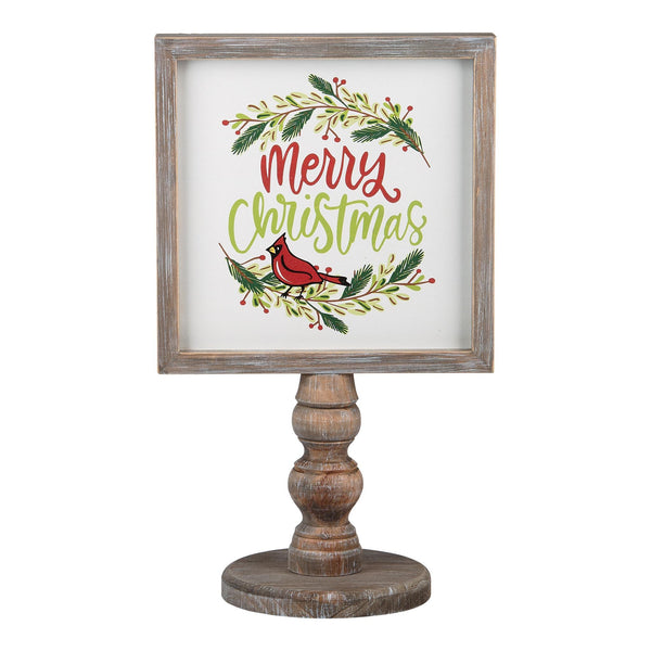 Christmas Decor for Mantel - Merry Christmas Red Bird Stand. Vintage looking wood.
