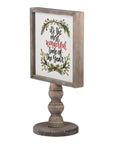 Side view of Christmas Decor for Mantel - Merry Christmas Red Bird Stand.