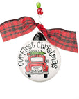 Our first Christmas ornament. "Our First Christmas" and "Just married" with vintage truck.