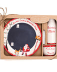 Christmas Decor for Home with Children - Santa's Message Plate Set. Plate with chalkboard finish, chalk, milk pitcher, and reindeer treat bowl.