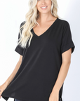 women's basic black v-neck short sleeve tee