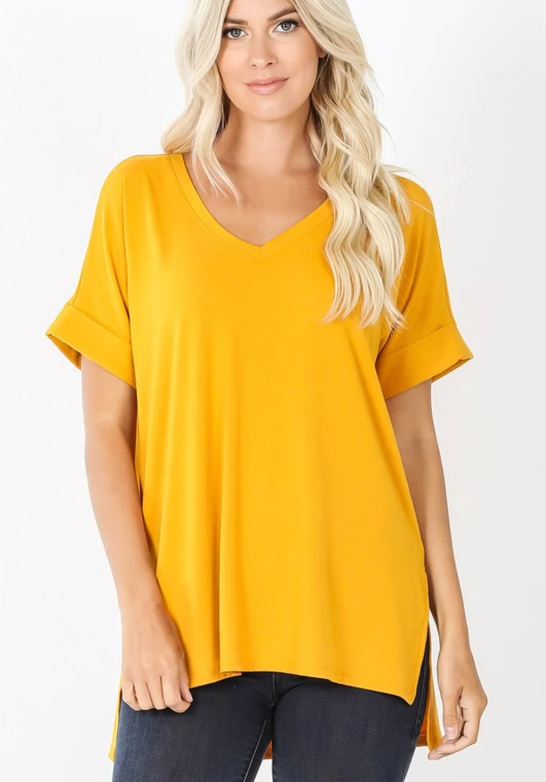 Golden mustard women&#39;s v-neck short sleeve tee