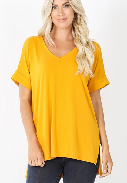 Golden mustard women's v-neck short sleeve tee