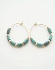 Beautiful gold hoops with turquoise and gold beads.